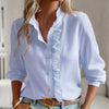 Strukturierte Button-Down-Bluse mit Rüschenbesatz