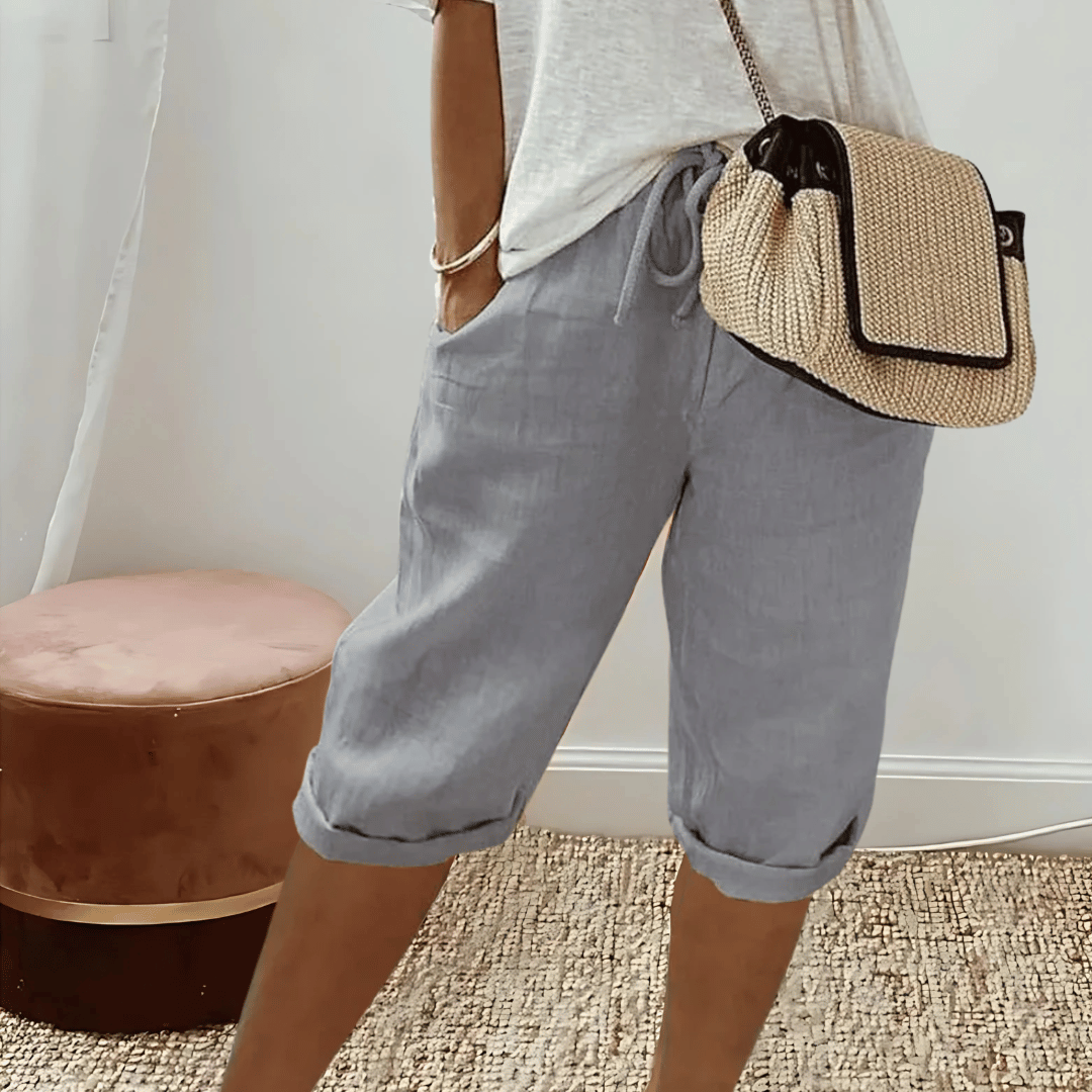 Knielange Haremsshorts aus Baumwollleinen für Damen