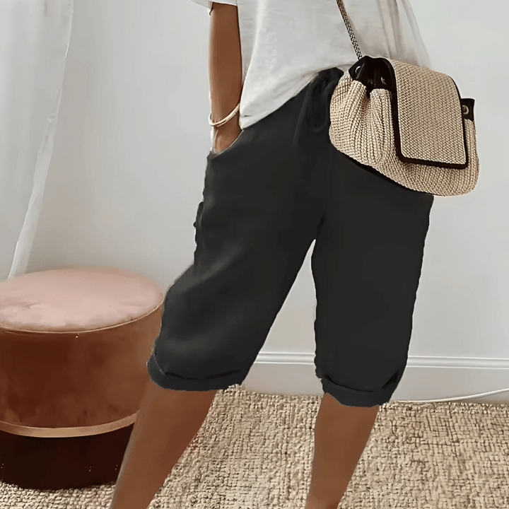 Knielange Haremsshorts aus Baumwollleinen für Damen