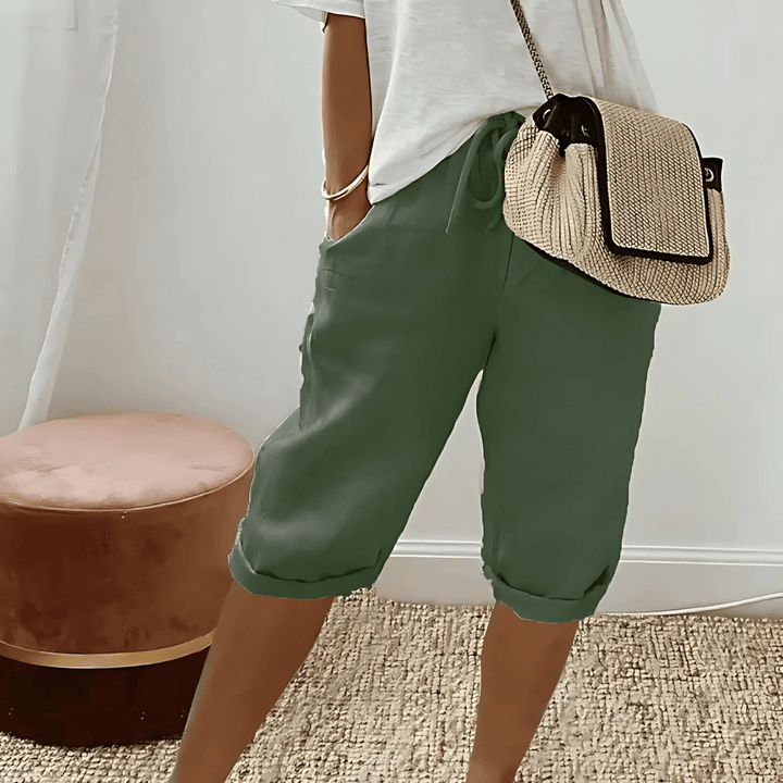 Knielange Haremsshorts aus Baumwollleinen für Damen