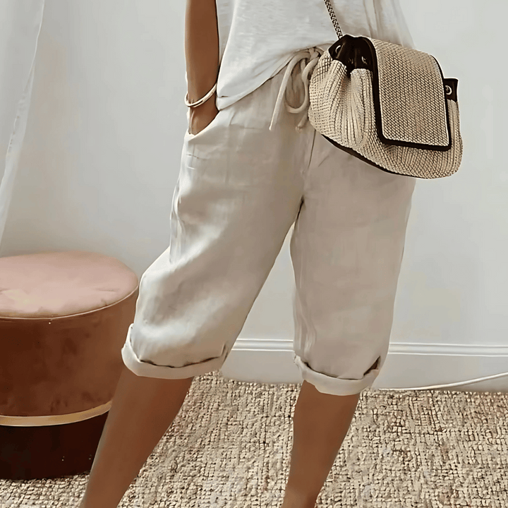 Knielange Haremsshorts aus Baumwollleinen für Damen