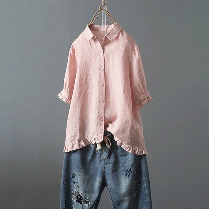 Button-Down-Baumwollbluse mit Rüschensaum