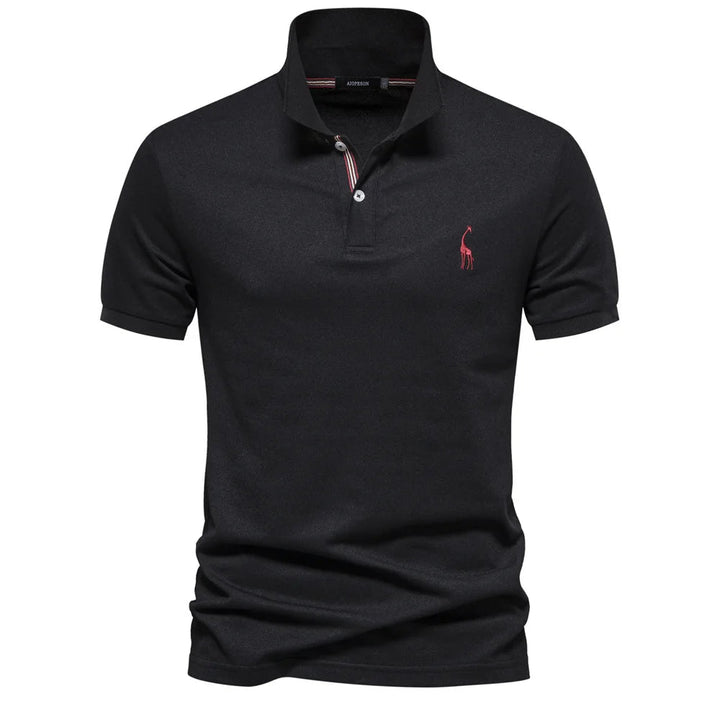 Luxuriöses Baumwoll-Poloshirt mit Hirsch Stickerei