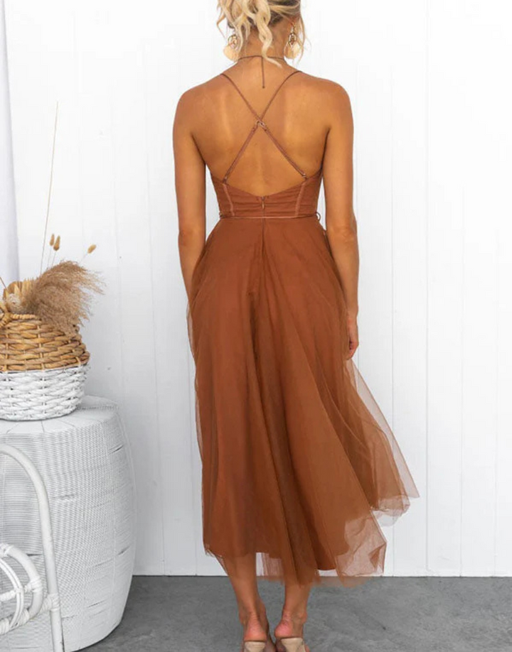 Leichtes ärmelloses Maxikleid mit V-Ausschnitt für Damen