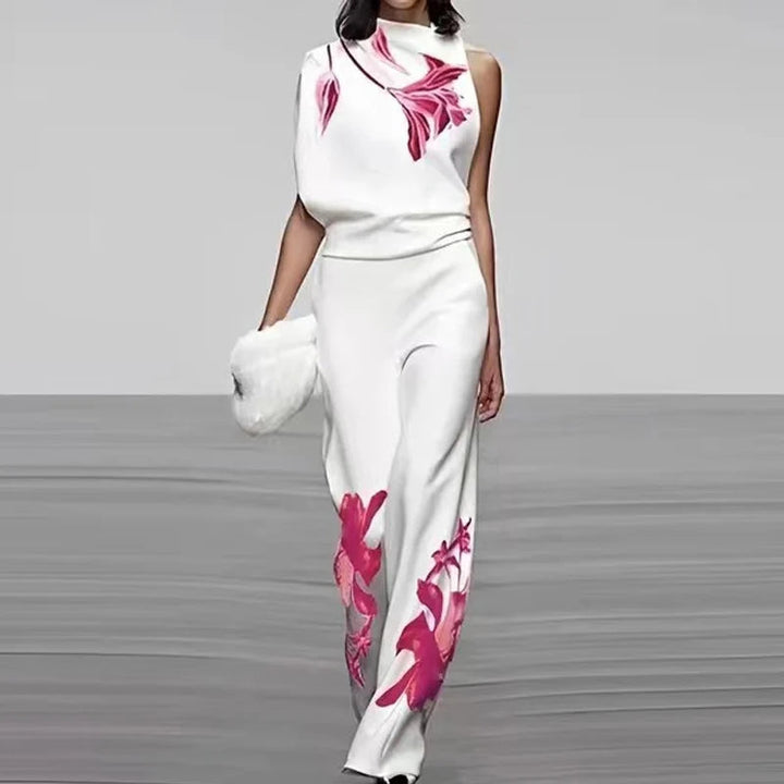 Ärmelloses zweiteiliges bedrucktes Set mit hohem Kragen