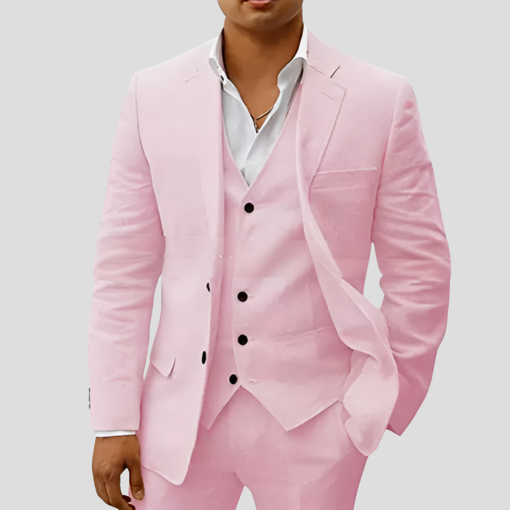 Dreiteiliges Leinenset für Herren: Blazer, Weste und Hose