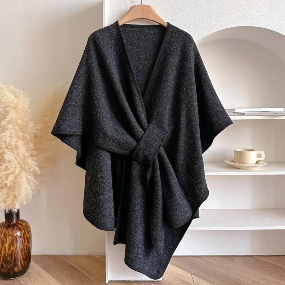 Eleganter Winddichter Poncho-Mantel mit Schalkragen
