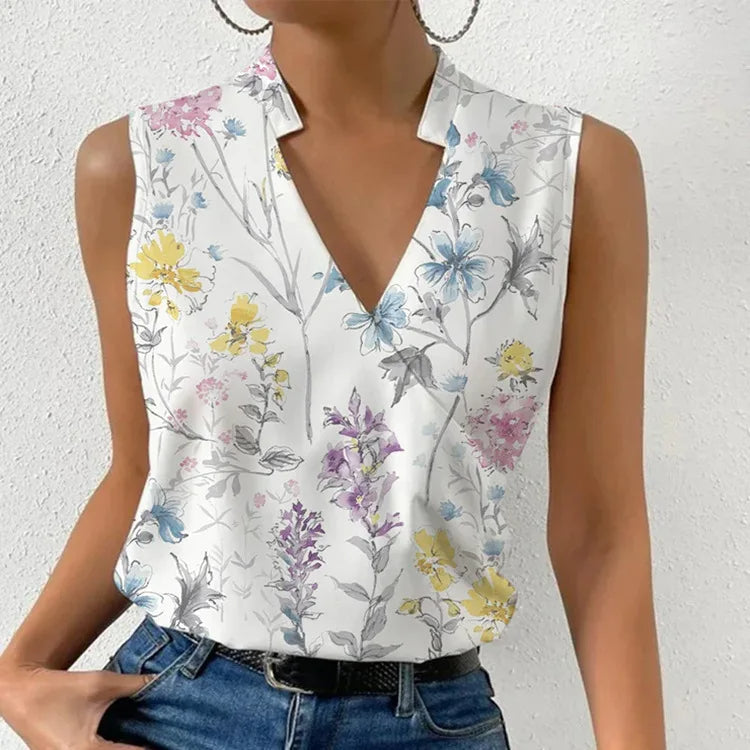 Luftige V-Ausschnitt-Bluse mit Print