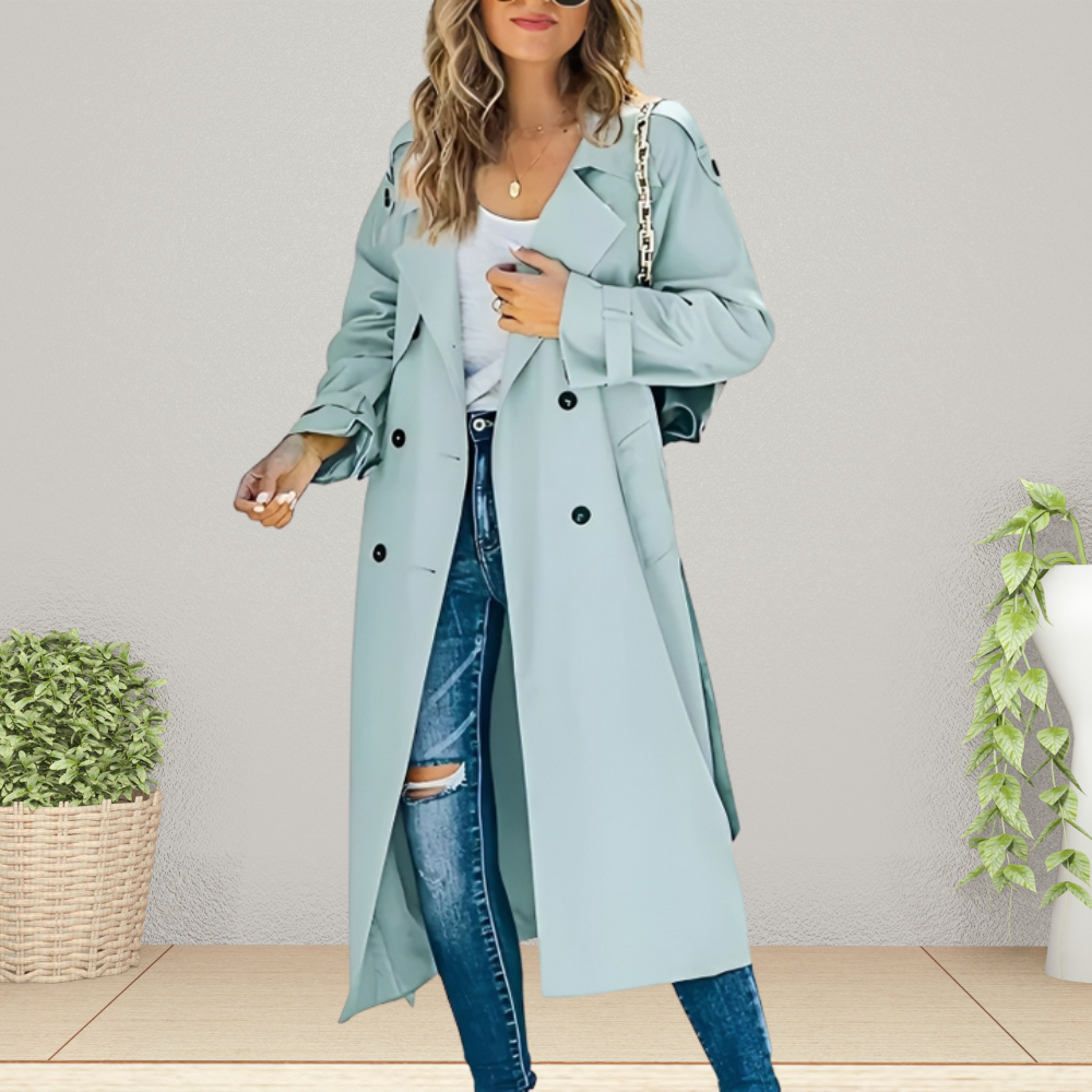 Damen Trenchcoat Übergangsjacke mit Doppelreihiger Knopfleiste und Klassischem Kragen