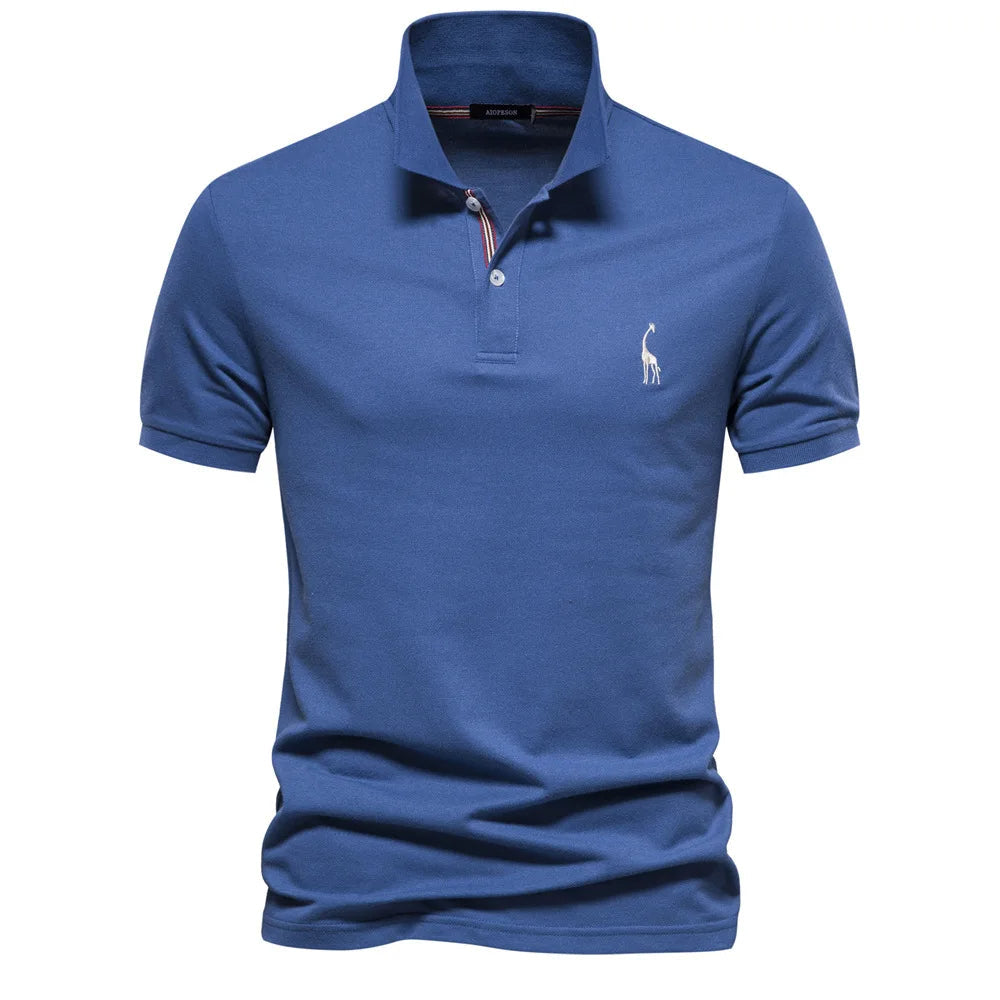 Luxuriöses Baumwoll-Poloshirt mit Hirsch Stickerei