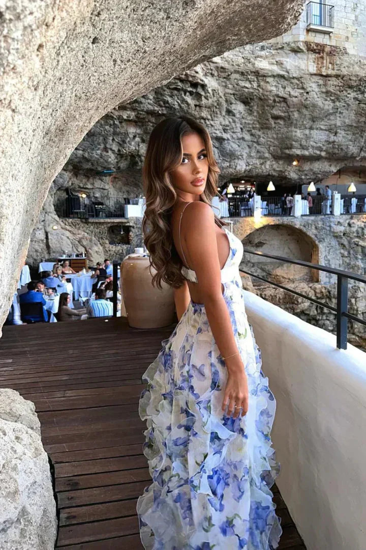 Damen Kleid mit Rüschen und Blumenmuster