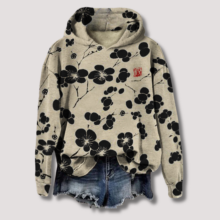 Leichter Pullover mit Blumenmuster und Kapuze