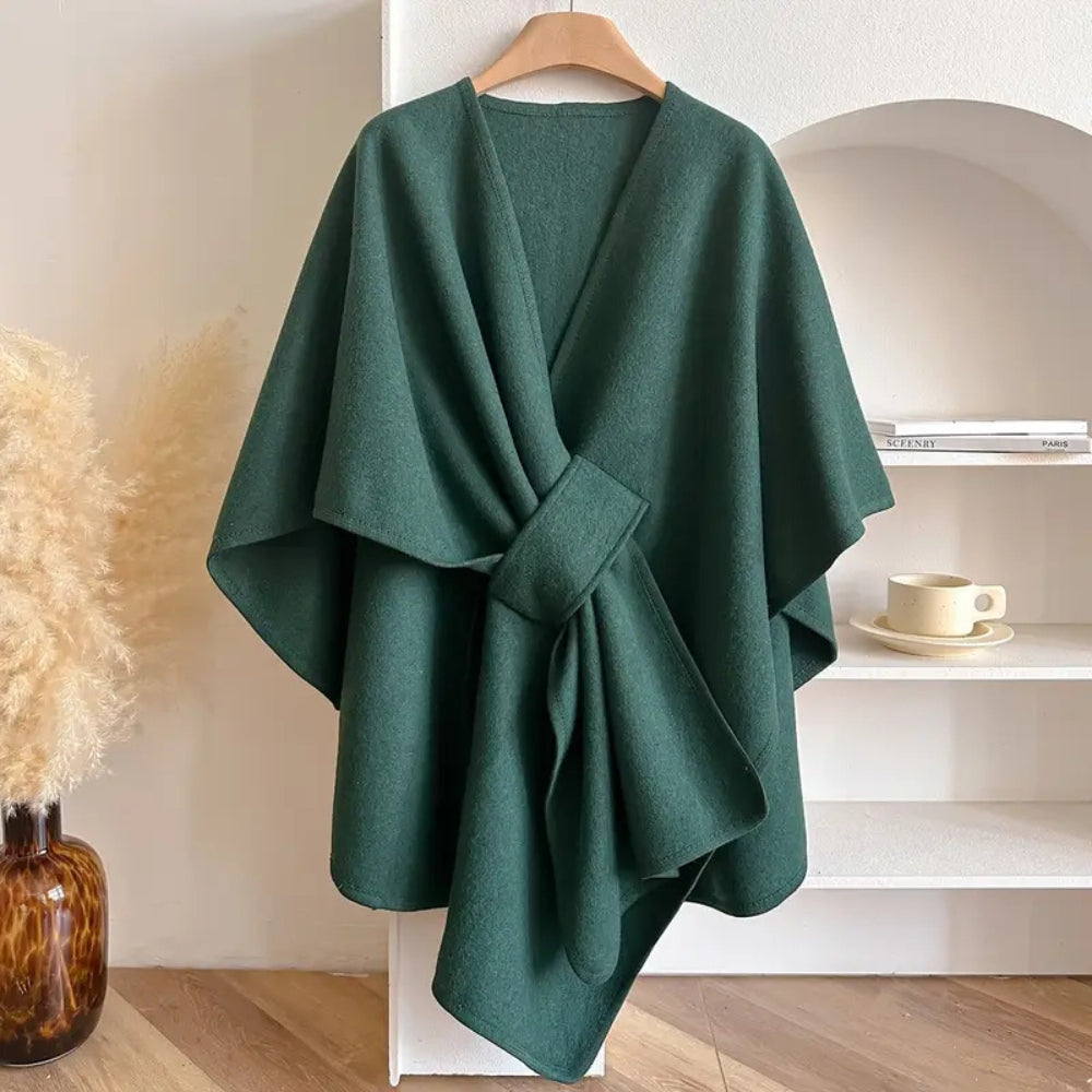 Eleganter Winddichter Poncho-Mantel mit Schalkragen
