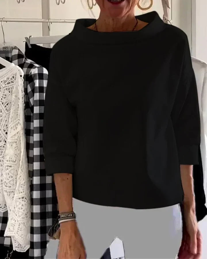 Lässiges Top mit breitem Revers und halbem Rollkragen für einen stylischen Look