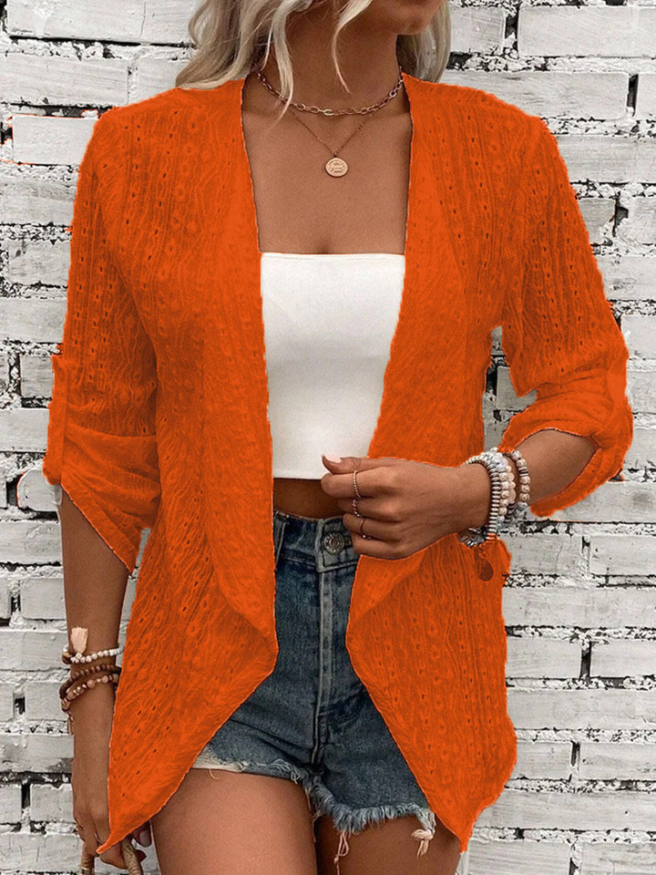 Locker geschnittene Strickjacke mit Häkelstrick vorne für Damen