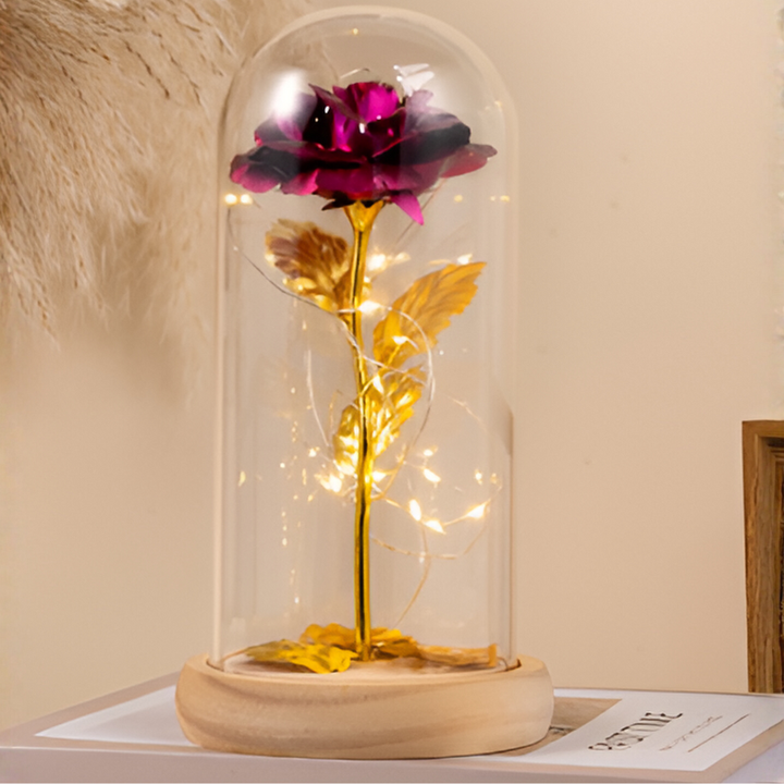 Ewige Rose mit LED-Beleuchtung in einer Glaskuppel