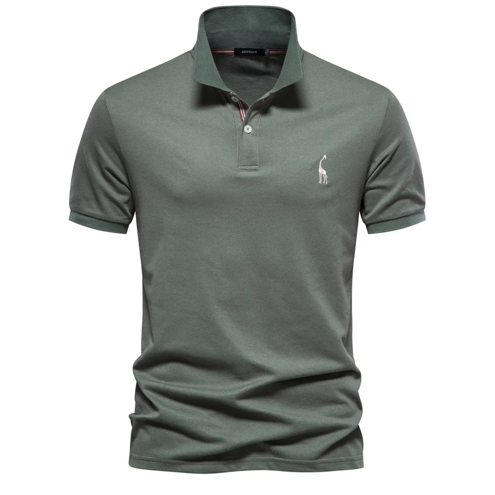 Luxuriöses Baumwoll-Poloshirt mit Hirsch Stickerei