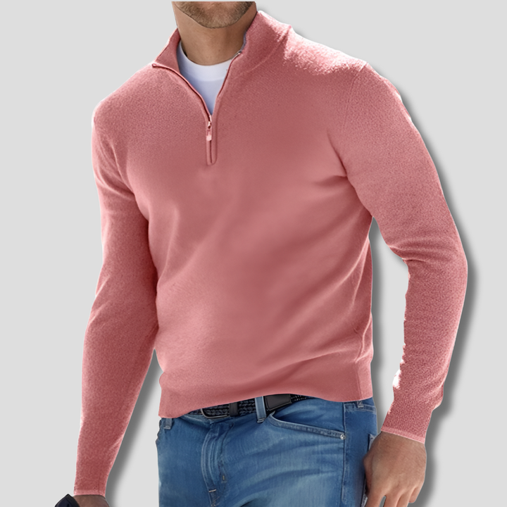 Herren-Strickpullover aus Baumwolle mit Reißverschlusskragen