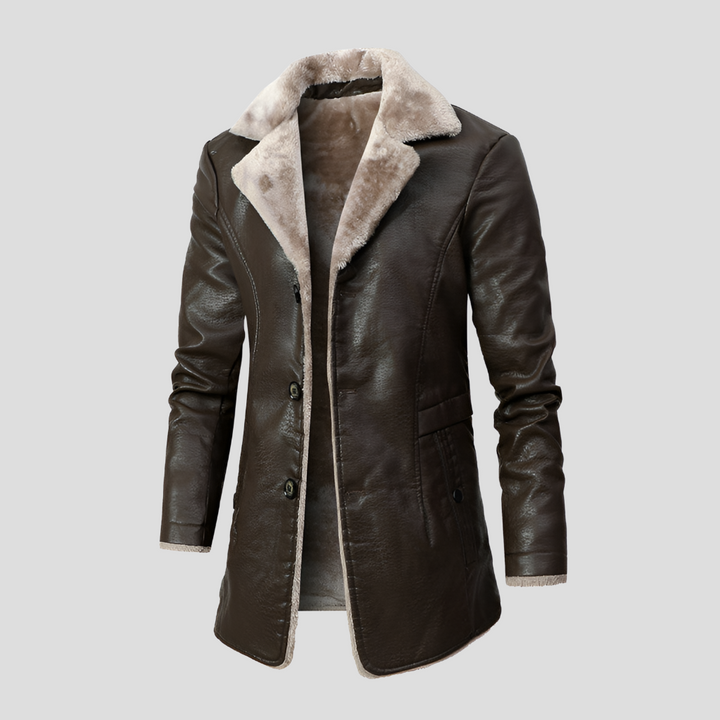 Herren Ledermantel mit Shearling-Futter