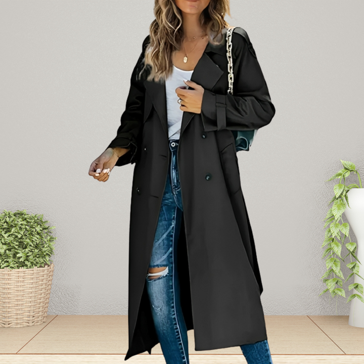 Damen Trenchcoat Übergangsjacke mit Doppelreihiger Knopfleiste und Klassischem Kragen