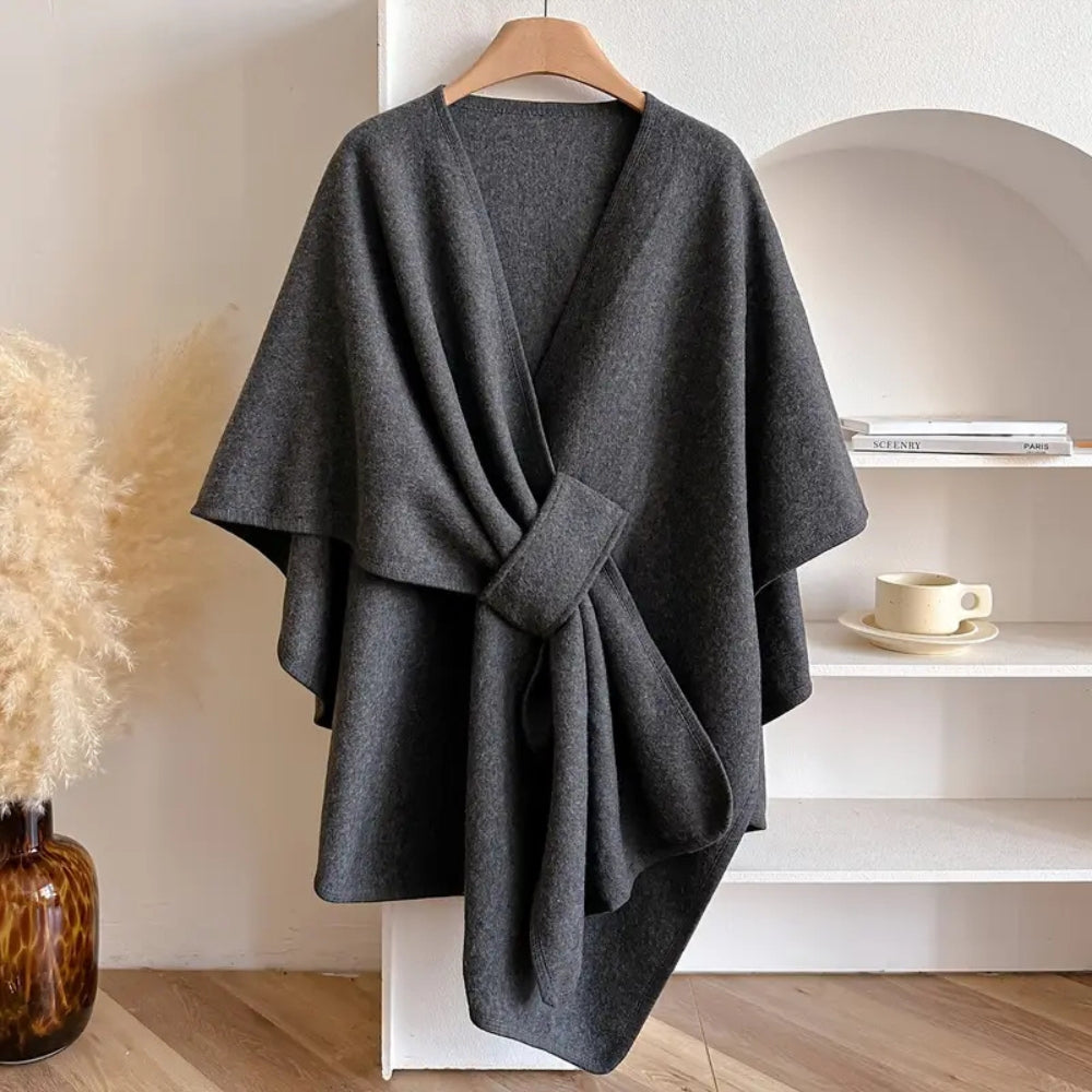Eleganter Winddichter Poncho-Mantel mit Schalkragen