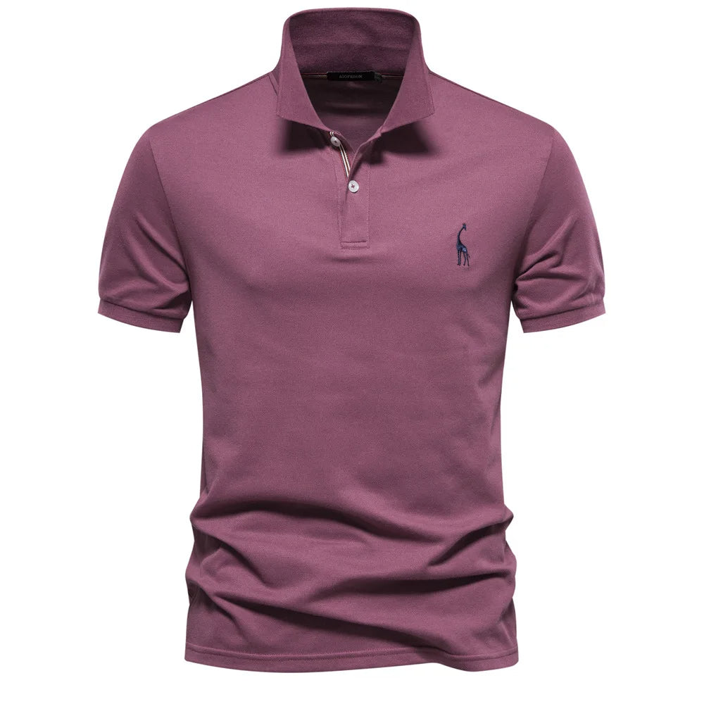 Luxuriöses Baumwoll-Poloshirt mit Hirsch Stickerei