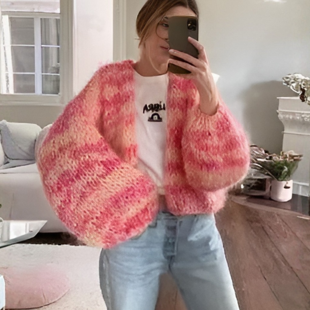 Damen-Strickjacke mit Streifen und offenem Vorderteil