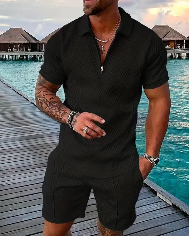 Lässiges Sommer-Trainingsanzug-Outfit mit Reißverschlusskragen