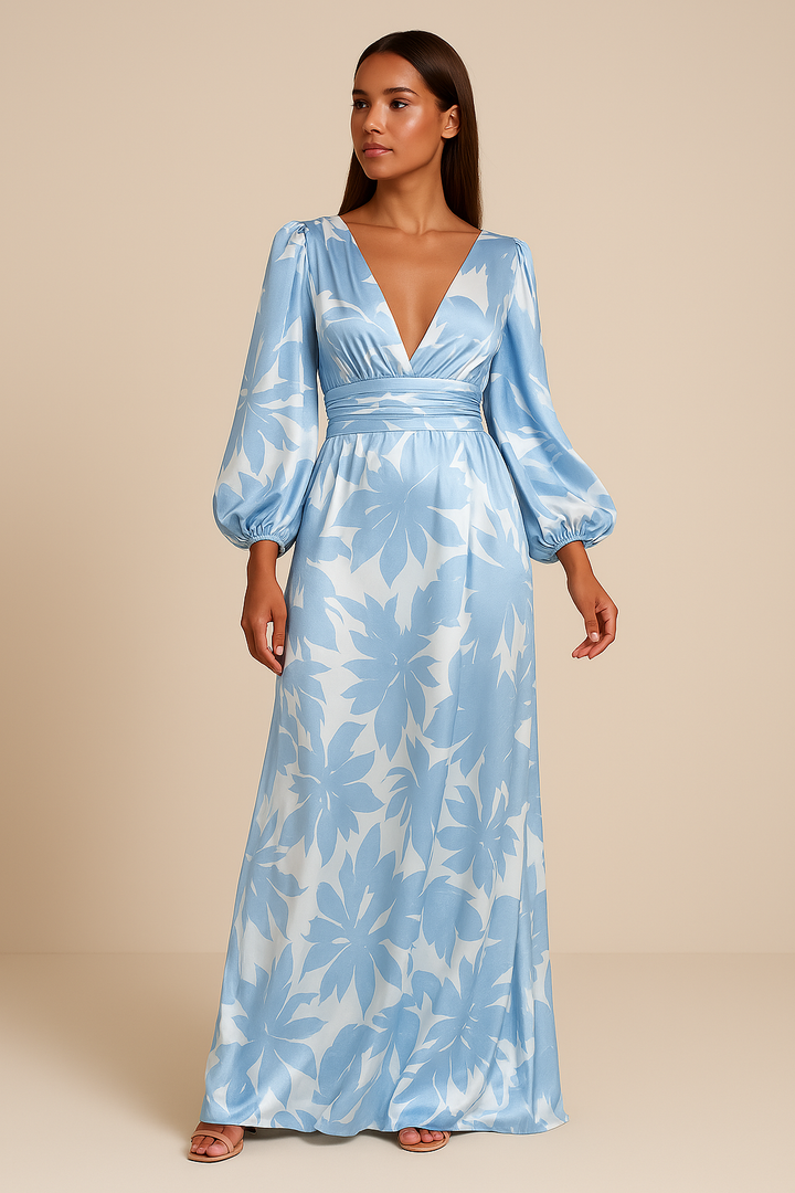 Modisches Kleid im europäischen Stil mit V-Ausschnitt