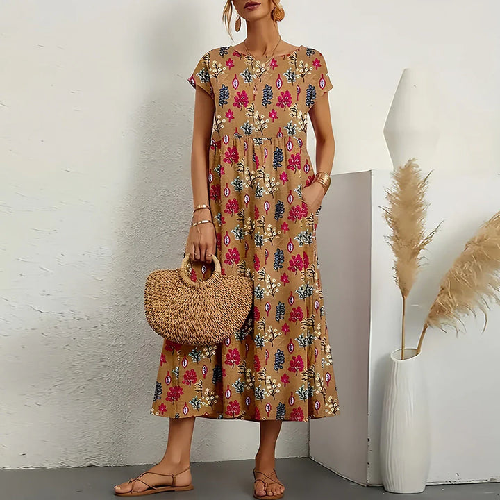 Lässiges Midikleid aus Baumwoll-Leinen-Mix für Damen