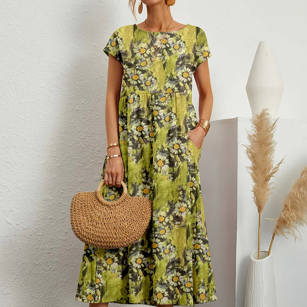 Lässiges Midikleid aus Baumwoll-Leinen-Mix für Damen