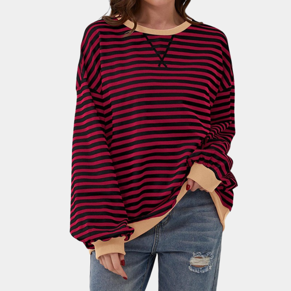 Oversize-Langarm-T-Shirt mit Streifen für Damen