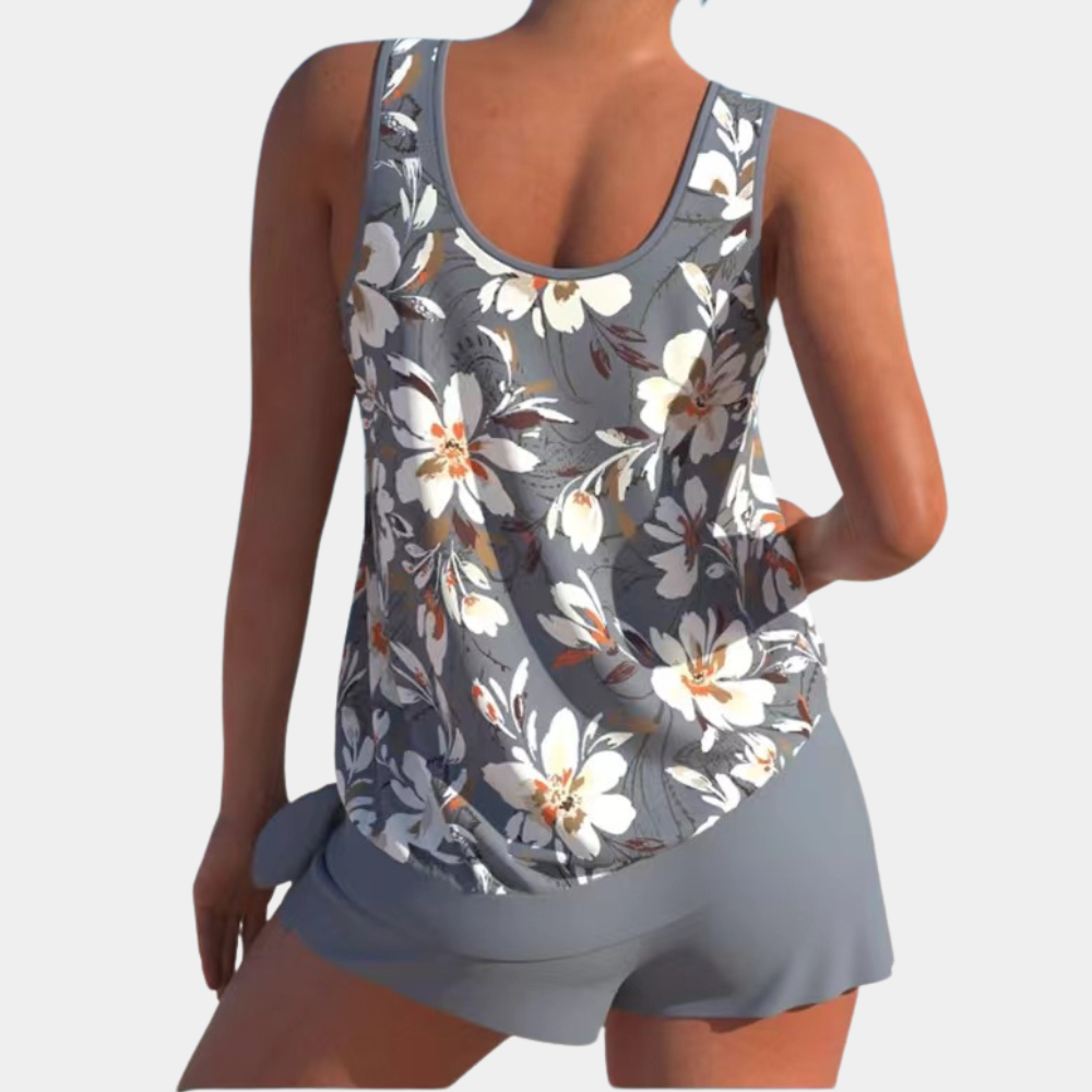 Eleganter Damen-Badeanzug mit verspieltem Print und inkludierter Shorts
