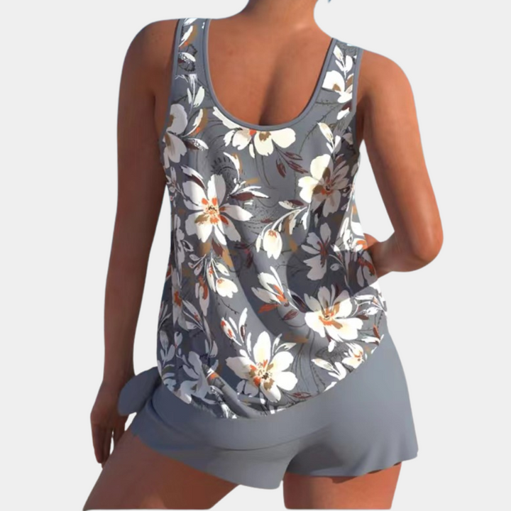 Eleganter Damen-Badeanzug mit verspieltem Print und inkludierter Shorts