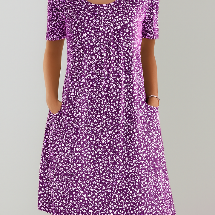 Midikleid mit Blumenmuster und hoher Taille und Taschen