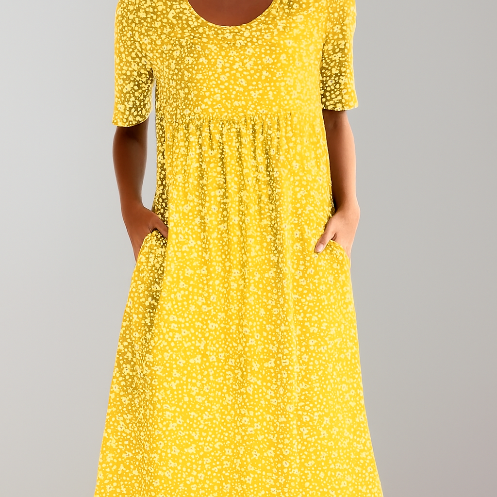 Midikleid mit Blumenmuster und hoher Taille und Taschen