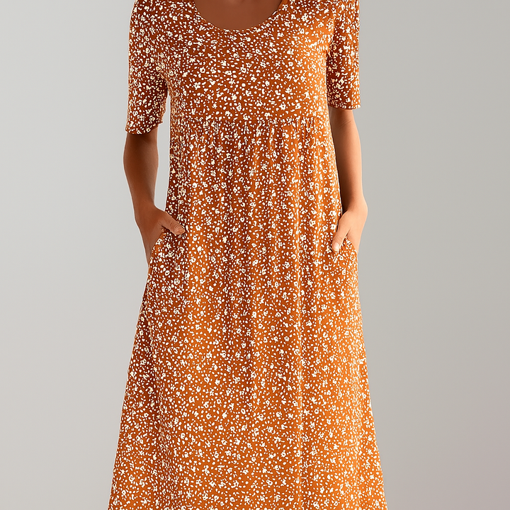 Midikleid mit Blumenmuster und hoher Taille und Taschen