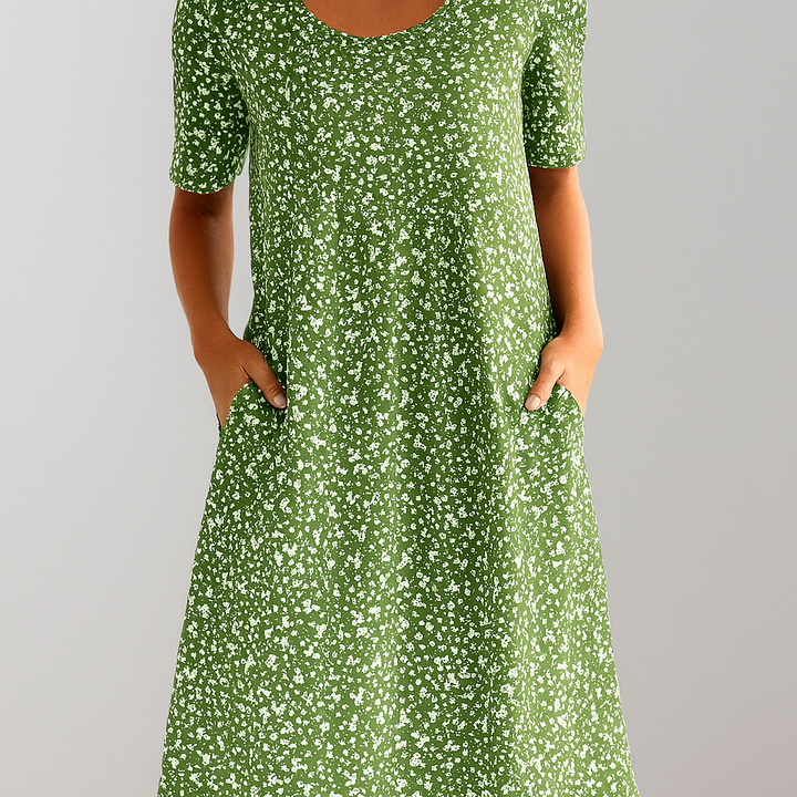 Midikleid mit Blumenmuster und hoher Taille und Taschen