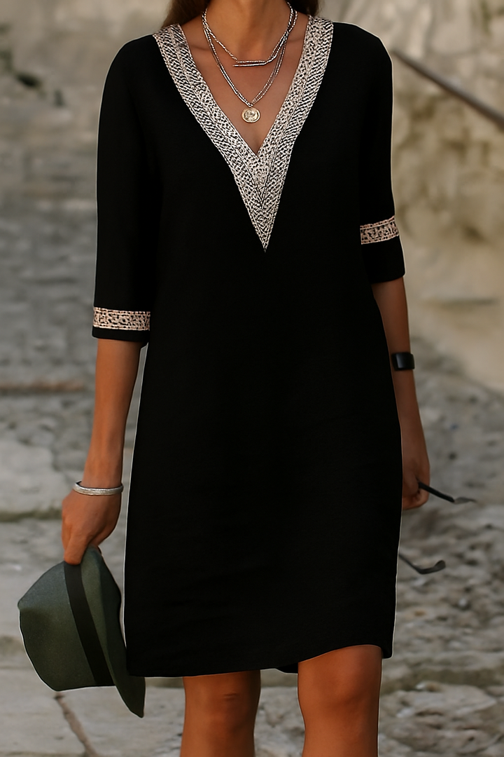 Minikleid aus Baumwoll-Leinen-Mischgewebe mit V-Ausschnitt