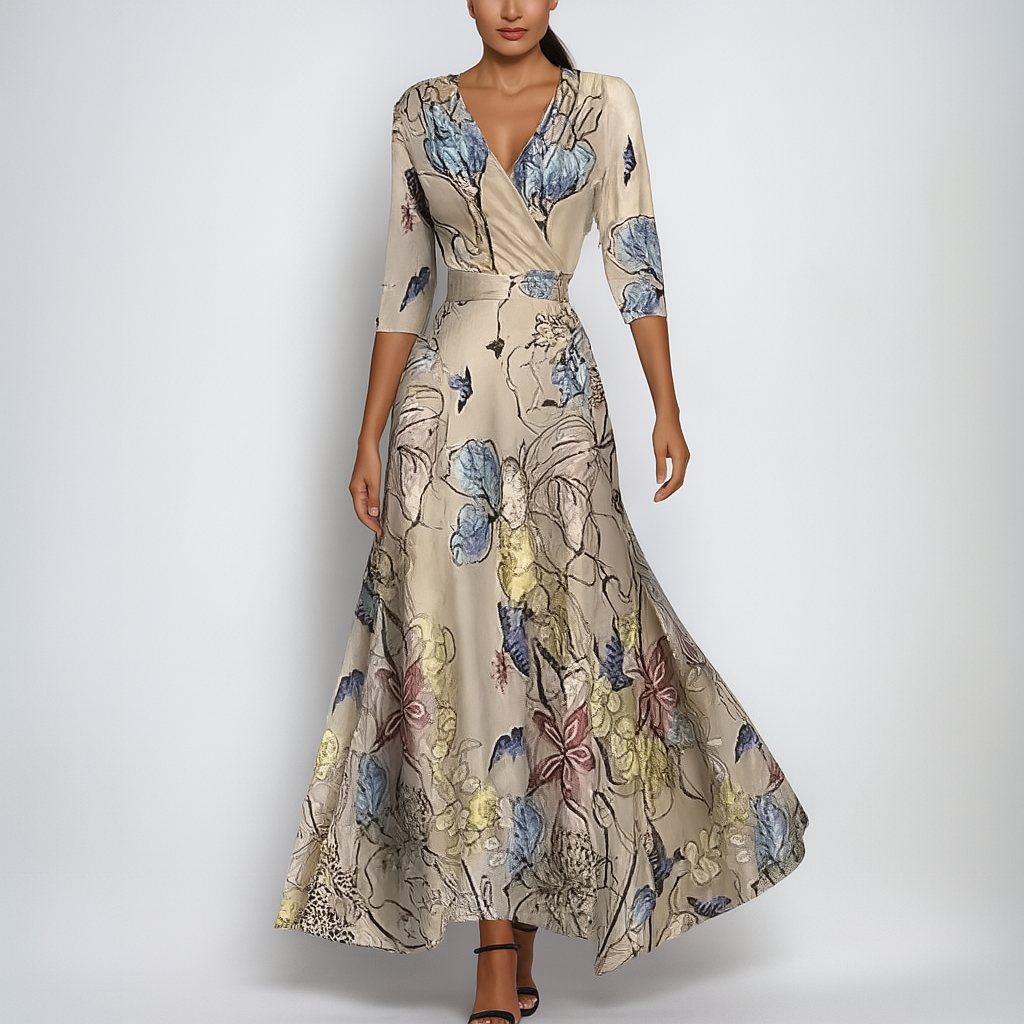 Sommerliches Bohemian Maxikleid mit V-Ausschnitt