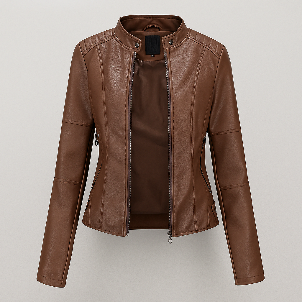 Taillierte rote Leder-Motorradjacke für Damen