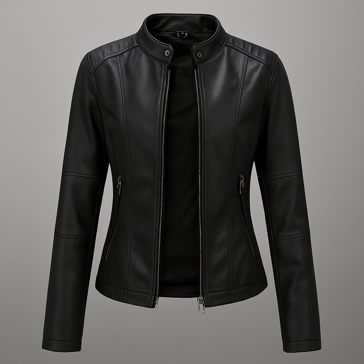 Taillierte rote Leder-Motorradjacke für Damen