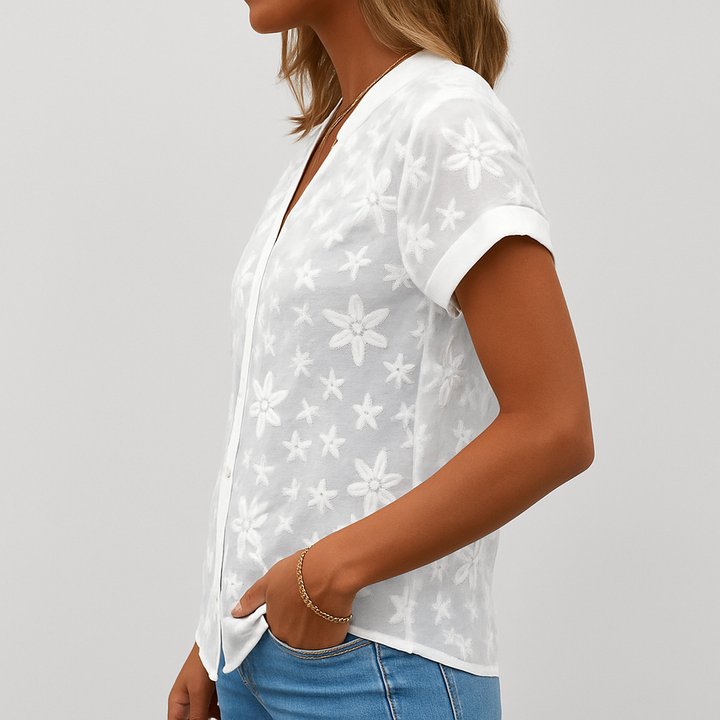 Kurzärmelige Bluse mit Blumenmuster für Damen