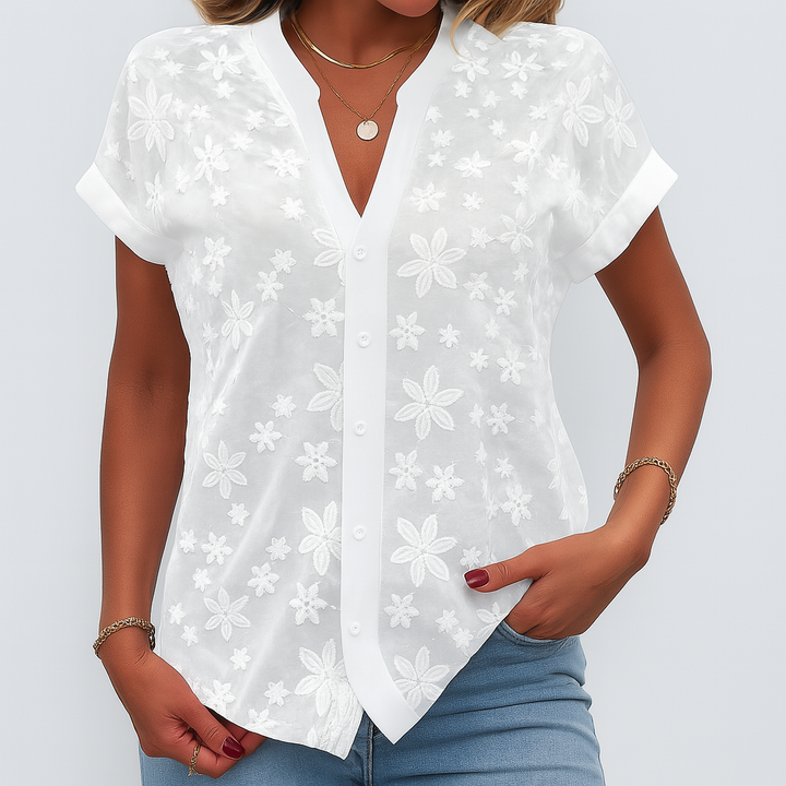 Kurzärmelige Bluse mit Blumenmuster für Damen