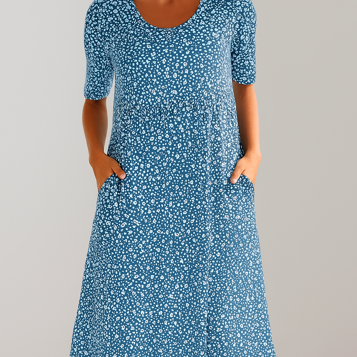 Midikleid mit Blumenmuster und hoher Taille und Taschen