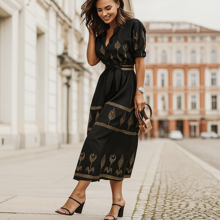 Freizeitkleid aus Leinenmischung mit Gürtel