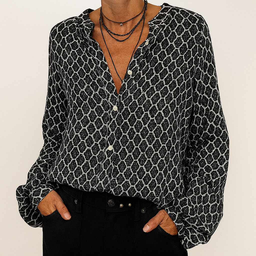 Bedruckte, elegante Bluse mit V-Ausschnitt