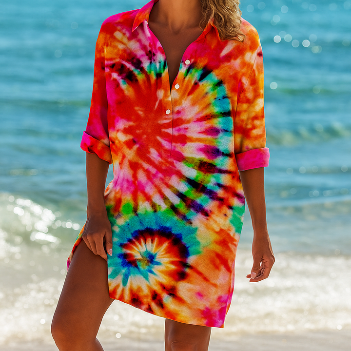 Kurzes Boho-Kleid aus fließendem, leichtem Stoff für Damen