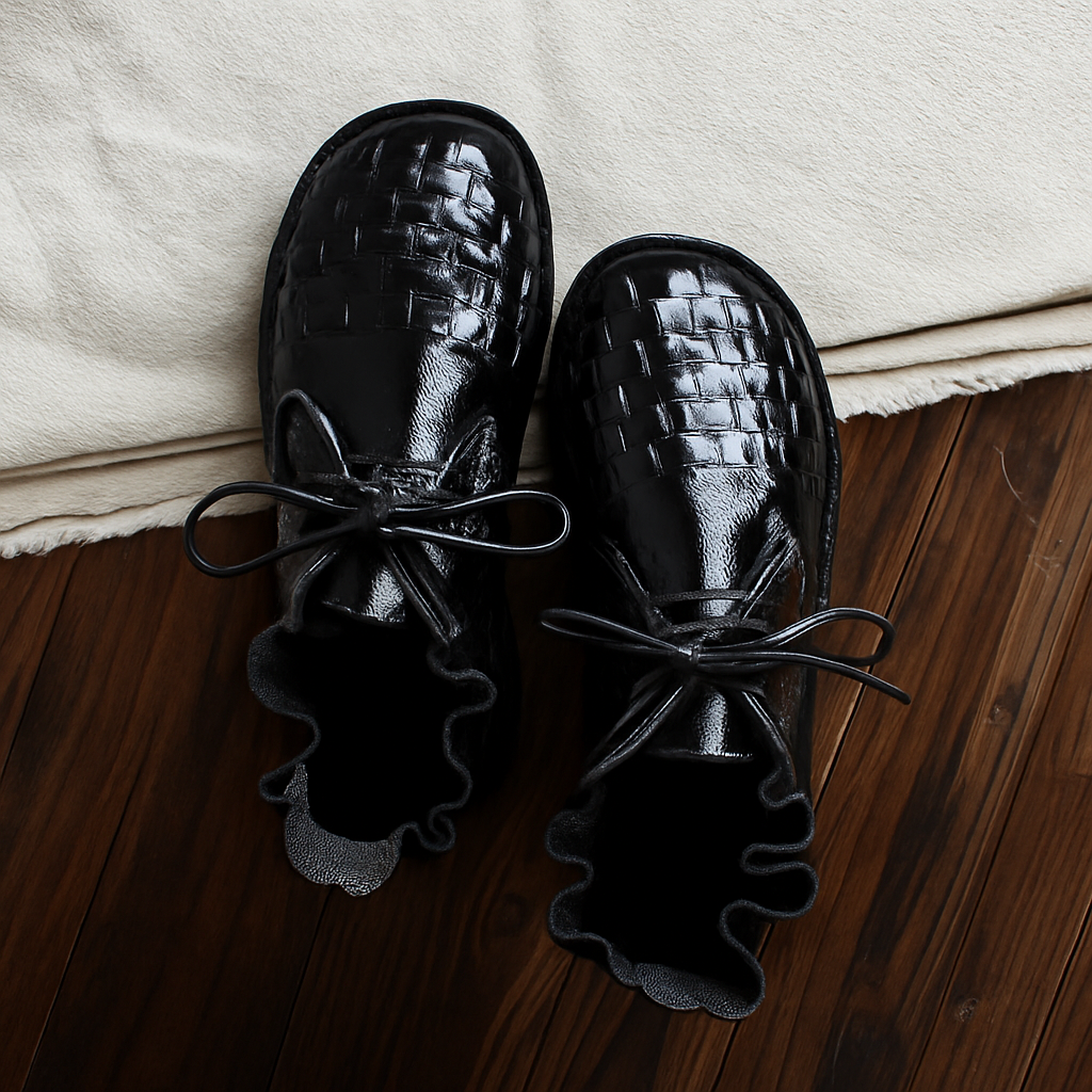 Handgemachte Rindsleder-Flats im Retro-Mori-Girl-Stil