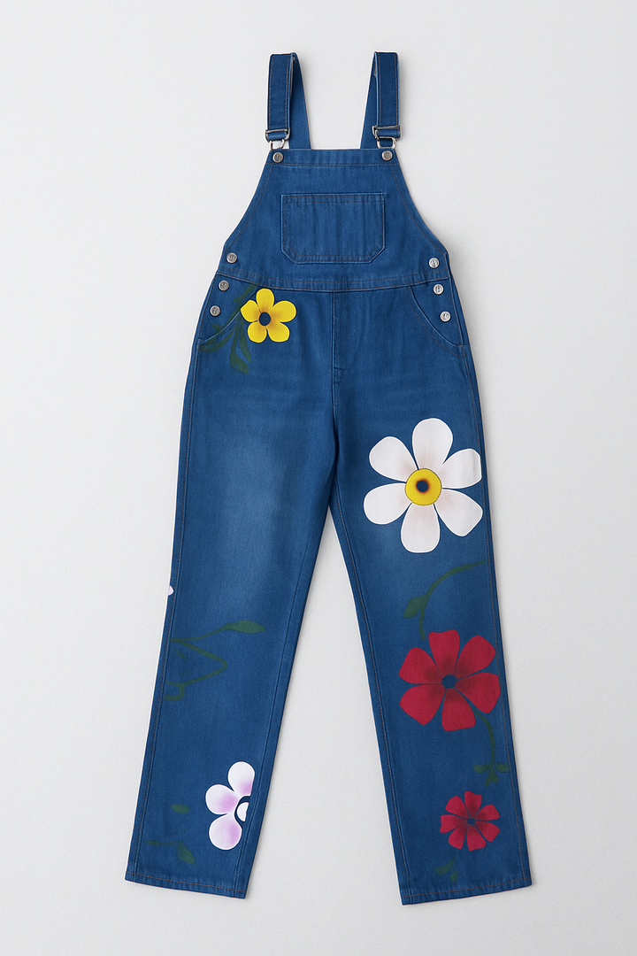 Damen-Jeansoverall mit Blumenmuster
